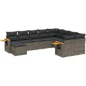 vidaXL 10-tlg. Garten-Sofagarnitur mit Kissen Grau Poly Rattan