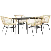 vidaXL 5-tlg. Garten-Essgruppe mit Kissen Braun Poly Rattan Glas