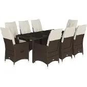 vidaXL 9-tlg. Garten-Essgruppe mit Kissen Braun Poly Rattan