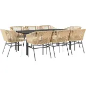 vidaXL 9-tlg. Garten-Essgruppe mit Kissen Braun Poly Rattan Glas