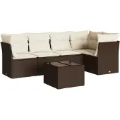 vidaXL 6-tlg. Garten-Sofagarnitur mit Kissen Braun Poly Rattan