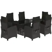 vidaXL 7-tlg. Garten-Essgruppe mit Kissen Schwarz Poly Rattan