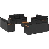 vidaXL 13-tlg. Garten-Sofagarnitur mit Kissen Schwarz Poly Rattan