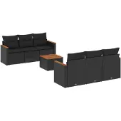 vidaXL 7-tlg. Garten-Sofagarnitur mit Kissen Schwarz Poly Rattan