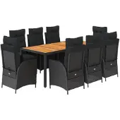 vidaXL 9-tlg. Garten-Essgruppe mit Kissen Schwarz Poly Rattan