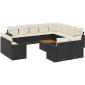 vidaXL 13-tlg. Garten-Sofagarnitur mit Kissen Schwarz Poly Rattan