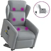vidaXL Elektrischer Massagesessel mit Aufstehhilfe Hellgrau Stoff