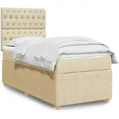 vidaXL Boxspringbett mit Matratze Creme 100x200 cm Stoff