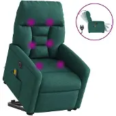 vidaXL Elektrischer Massagesessel mit Aufstehhilfe Dunkelgrün Stoff