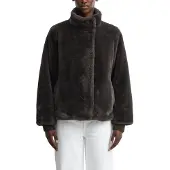 Comma Plüschjacke , Damen, Gr. 42, braun, Web, Obermaterial: 100% Polyester. Futter: 55% Polyester, 45% Viskose, unifarben, relaxed fit, Bündchen, Jacken Plüschjacke, Plüschjacke, mit Stehkragen