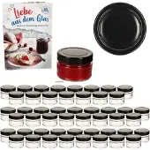 MamboCat 50er Set Marmeladenglas 106ml Einmachglas Deep TO70 Deckel Schwarz Heft