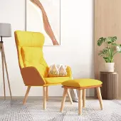 PUEAZU Relaxsessel mit Hocker Senfgelb Kunstleder & Stoff - Fernseh- & Relaxsessel &44381