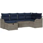 vidaXL Gartensofa-set 6 stk. Grau und Marineblau Poly-Rattan