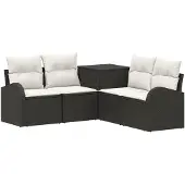vidaXL Sofa Set 5 stk. Schwarz und Cremeweiß Polyrattan und Stahl