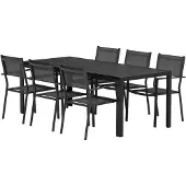 Ebuy24 Mirko Gartenset Tisch 90x200 cm schwarz 6 Stühle schwarz.