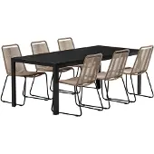 Ebuy24 Mirko Gartenset Tisch 90x200 cm schwarz 6 Stühle braun.