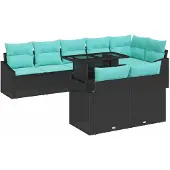 vidaXL Gartensofa-set 9 stk. Schwarz und Blau Poly-Rattan
