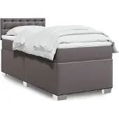 vidaXL Boxspringbett mit Matratze Grau 100x200 cm Kunstleder