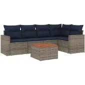vidaXL 6-tlg. Garten-Sofagarnitur mit Kissen Grau Poly Rattan