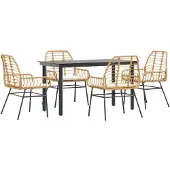 vidaXL 5-tlg. Garten-Essgruppe mit Kissen Braun Poly Rattan Glas