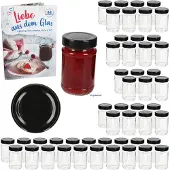 MamboCat 50er Set Marmeladenglas 220ml Einmachglas Deep TO58 Deckel Schwarz Heft