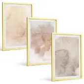 Tulup BILDER SET 3er Set - 40x60 cm Goldrahmen - Warme Aquarell-Pastelltexturen