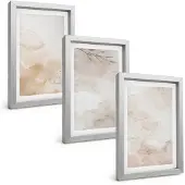 Tulup BILDER SET 3er Set - 20x30 cm Silberner Rahmen - Aquarell-Pastellblätter