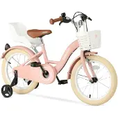 Deryan Zoey Kinderfahrrad 16 Zoll – Verstellbares Fahrrad mit Korb – Rosa