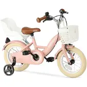 Deryan Zoey Kinderfahrrad 12 Zoll – Verstellbares Fahrrad mit Korb – Rosa