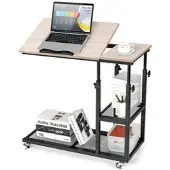 Helloshop26 - C-förmiger Beistelltisch mit 5-fach verstellbarer Tischplatte und 2 Ablagen Industriestil braun
