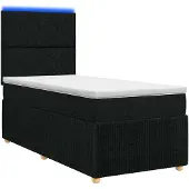 vidaXL LED Boxspringbett mit Matratze Schwarz 90 x 200 cm Stoff