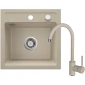 Deante Granitspülbecken mit Armatur, 1-Becken - sand - 440 x 440 x 184 mm