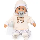Bayer Design 93824CW Babypuppe interaktiv, Spielpuppe sprechend, 24 Babylaute, Schlafaugen, weicher Körper, 38 cm, Schnuller und Flasche