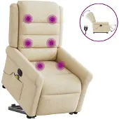 vidaXL Elektrischer Massagesessel mit Aufstehhilfe Creme Stoff