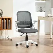 Sweiko Atmungsaktiver Mesh-Bürostuhl, Ergonomischer Drehstuhl mit klappbaren Armlehnen und Lendenwirbelstütze, Grau