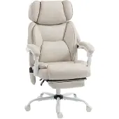Dopwii Hochlehner-Bürostuhl mit Vibrationsmassage und Heizung, ergonomisch, neigbar, mit Fußstütze, Cremeweiß