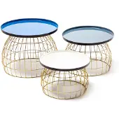Kayoom Beistelltisch-Set Laudatio 160 Blau / Grau / Weiß, ca.40cm/45cm/50cm(L/T)x40cm/45cm/50cm(B)