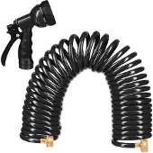 Famanu Gartenschlauch Spiralschlauch flexibel 10 Meter - 7-fach Sprühkopf schwarz