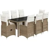 vidaXL 9-tlg. Garten-Bistro-Set mit Kissen Braun Poly Rattan