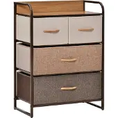HOMCOM Kommode Schrank mit 4 Schubladen aus Leinen, Metallrahmen, 58x29x78,5cm
