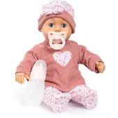 Bayer Design 93824DB Babypuppe interaktiv, Spielpuppe sprechend, 24 Babylaute, Schlafaugen, weicher Körper, 38 cm, Schnuller und Flasche