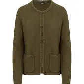 Goldner Strickjacke "Kurzgröße Strickcardigan mit Häkchenverschluss", Damen, Gr. 19, khaki, Modern, gerade, Rundhals, Gerade, Strickjacken Strickjacke, Kanten mit Zierstick aus Strickband