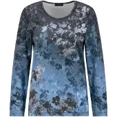 Goldner Kurzgröße: Jerseyshirt mit Blütenranken in blau / gemustert | Gr.: 20