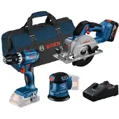 Bosch Set mit 3 18V-Werkzeugen: GSB + GEX + GKS + 1x GBA 4.0Ah + GAL 18V-40