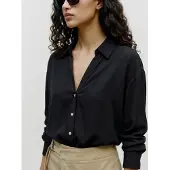 Vero Moda Langarmbluse "VMAURA LS SHIRT WVN NOOS", Damen, Gr. M, schwarz, Web, Obermaterial: 100% Viskose, unifarben, regular fit hüftbedeckend, V-Ausschnitt, Blusen Langarmbluse, Viskose, regular fit