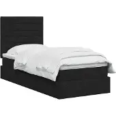 vidaXL LED-Speicherbett mit Matratze Schwarz 90 x 200 cm Stoff