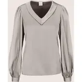 MADELEINE Langarmbluse "Satinbluse Elegante Bluse mit V-Ausschnitt", Damen, Gr. 34, grau (steingrau), Obermaterial: 100% Polyester PES., Modern, V-Ausschnitt, Blusen Langarmbluse