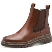Tamaris Chelseaboots , Damen, Gr. 36, Synthetik Textil, beige (dunkelbraun), Glattleder, Schuhe Chelseaboots, Blockabsatz, Stiefelette mit Stretcheinsatz an der Außenseite