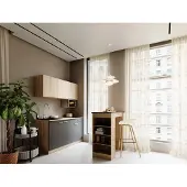 Respekta Küche Singleküche Bartisch Eiche Grau Ingrid 150 cm ohne Kühlschrank, mit Mikrowelle