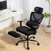 Sweiko Ergonomischer Bürostuhl mit Rollen, Netzstoff, Lendenstütze, Computerstuhl mit Armlehnen, verstellbare Kopfstütze